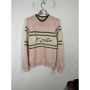 Carriage Court Womens Sweater Large Pink Coquette Kawaii Cable Knit Cute Vintage